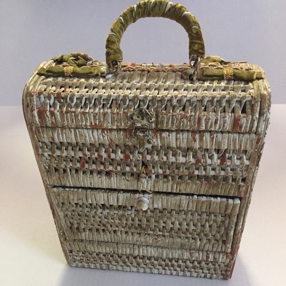 50s Souré Bag NYork Large Woven Wood BoHo Vintage - Picture 3 of 9